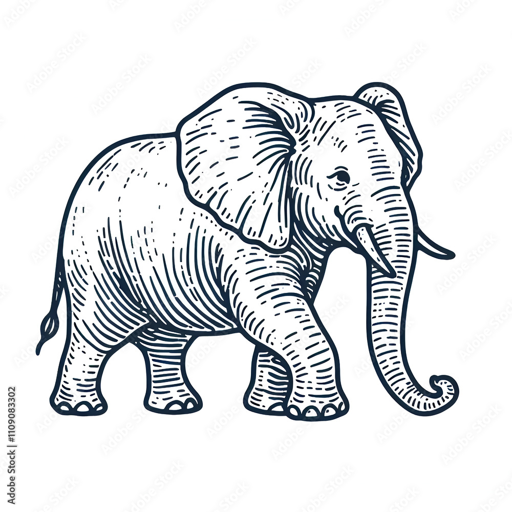 Fototapeta premium Hand drawn elephant outline illustration on white background
