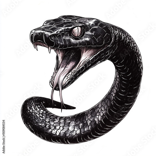 a black venomous snake with white background generated by AI