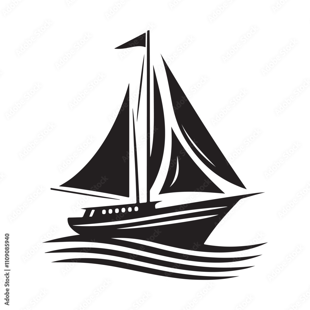Black and White Sailboat Silhouette Vector Art Black and White Sailboat Silhouette Vector Art