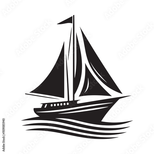 Black and White Sailboat Silhouette Vector Art