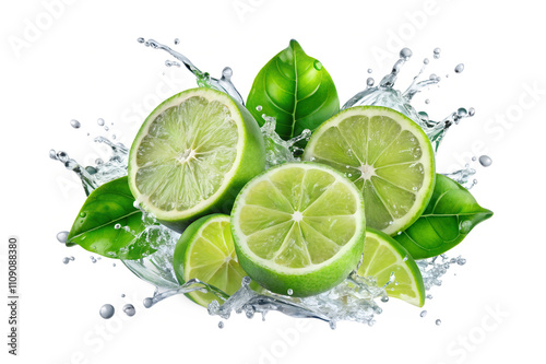 lime and water splash isolated on transparent background