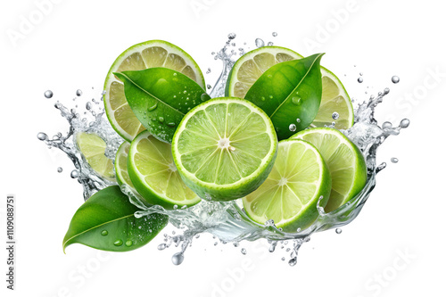 lime and water splash isolated on transparent background