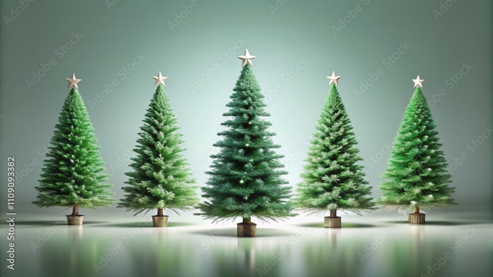 Fototapeta premium rendering of five Christmas trees on background, festive, holiday, winter, decor, decorations, seasonal, celebration, xmas, trees