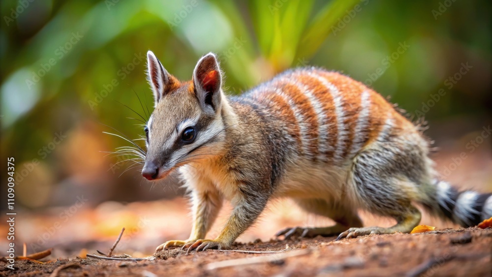Obraz premium Close-up of a adorable Numbat foraging for termites in the Australian forest, Numbat, Myrmecobius fasciatus, noombat