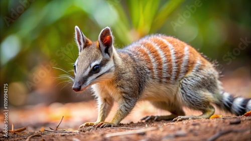 Close-up of a adorable Numbat foraging for termites in the Australian forest, Numbat, Myrmecobius fasciatus, noombat photo