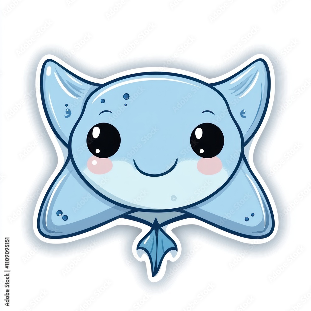 Cute cartoon stingray character, stylized illustration of a smiling, light-blue stingray with large eyes and soft features, sticker design. Cute cartoon stingray character, stylized illustration of a smiling, light-blue stingray with large eyes and soft features, sticker design.