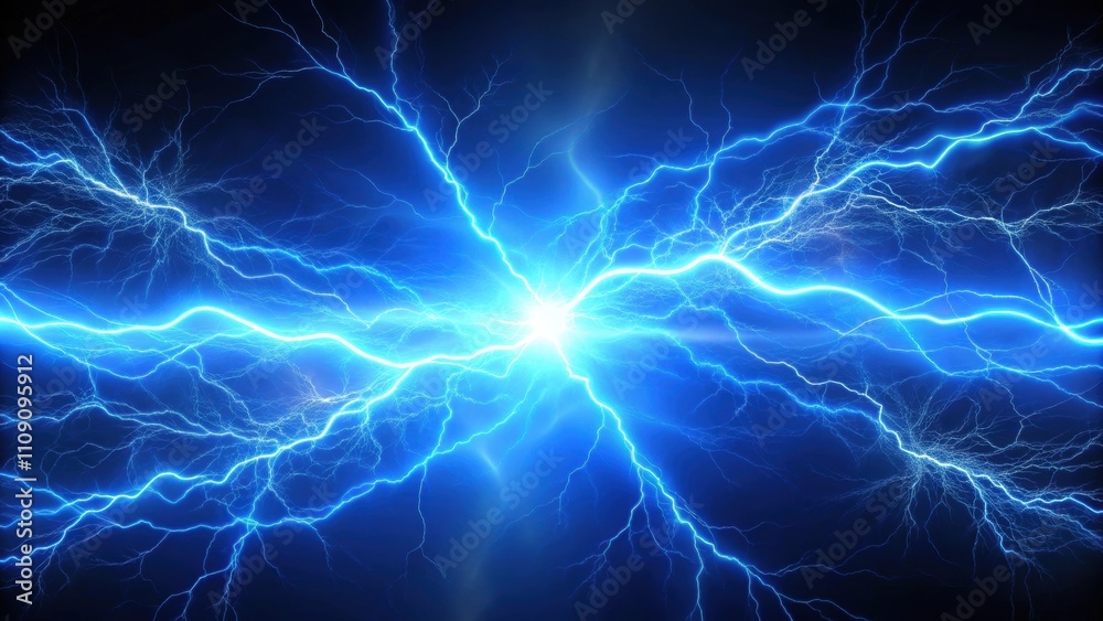 Fototapeta premium Blue lightning background with vibrant electrical currents , energy, storm, power, electric, abstract, bright