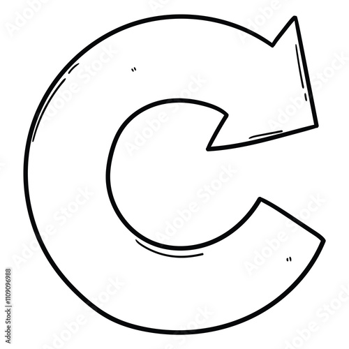 Hand drawn doodle reset icon on a white background.