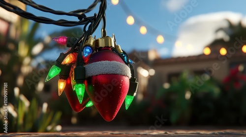 Christmas decorations, festive lights, outdoor ornaments, warm ambiance,ative lights. photo