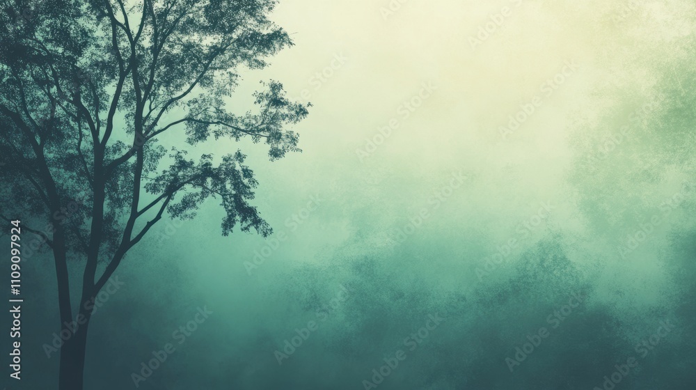 Fototapeta premium Abstract texture of tree silhouettes against a gradient green and blue background, layered organic shapes and soft lighting, atmospheric and serene.