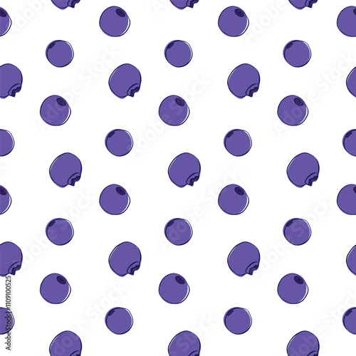 Ripe blueberry falling fruit seamless pattern. Vector illustration in graphic outline style card design of food packaging juice breakfast, cosmetics, tea, detox diet