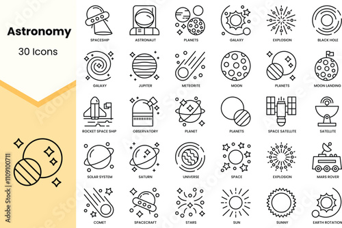 Set of astronomy icons. Simple line art style icons pack. Vector illustration