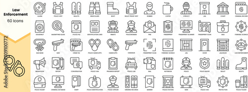 Set of law enforcement icons. Simple line art style icons pack. Vector illustration