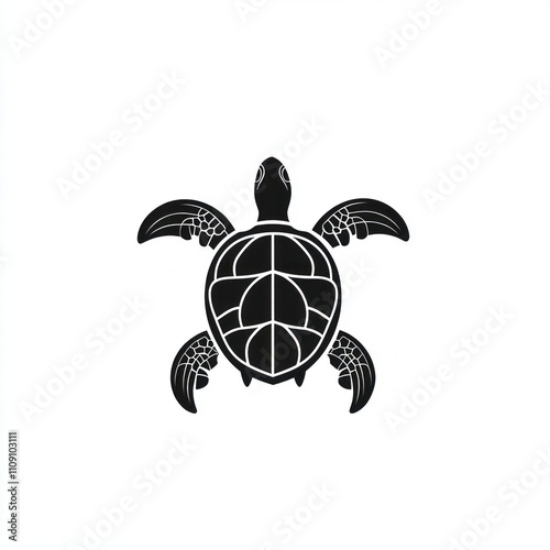 Silhouettes of a sea turtle seen from above.  Detailed outline of the turtle's shell and flippers.  Simple, elegant design.. photo