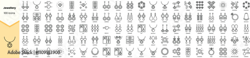 Set of jewellery icons. Simple line art style icons pack. Vector illustration