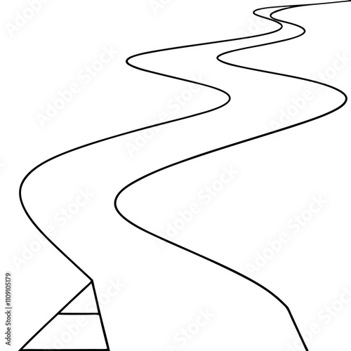 Winding River Path, Journey, Meandering Stream, Nature, Landscape, Simple Line Drawing, Perspective,