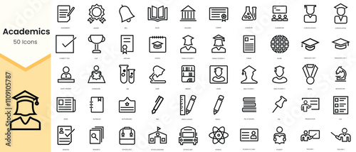 Set of academics icons. Simple line art style icons pack. Vector illustration