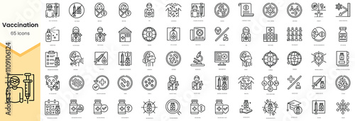 Set of vaccines and vaccination icons. Simple line art style icons pack. Vector illustration