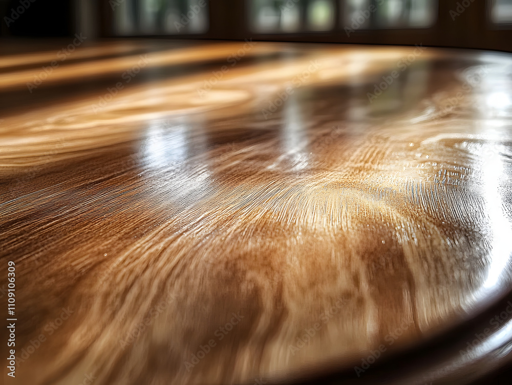 Obraz premium Polished Wooden Table Surface with Reflected Light