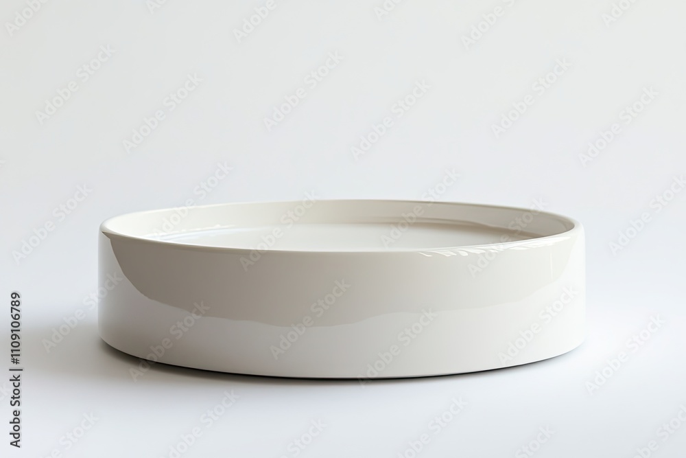 The round ceramic podium is empty and smooth, placed on a pure white background. The round ceramic podium is empty and smooth, placed on a pure white background.