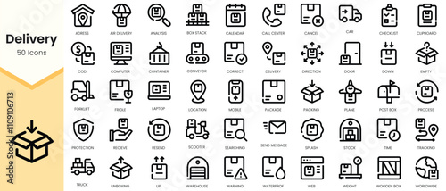 Set of delivery icons. Simple line art style icons pack. Vector illustration