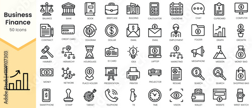 Set of business finance icons. Simple line art style icons pack. Vector illustration