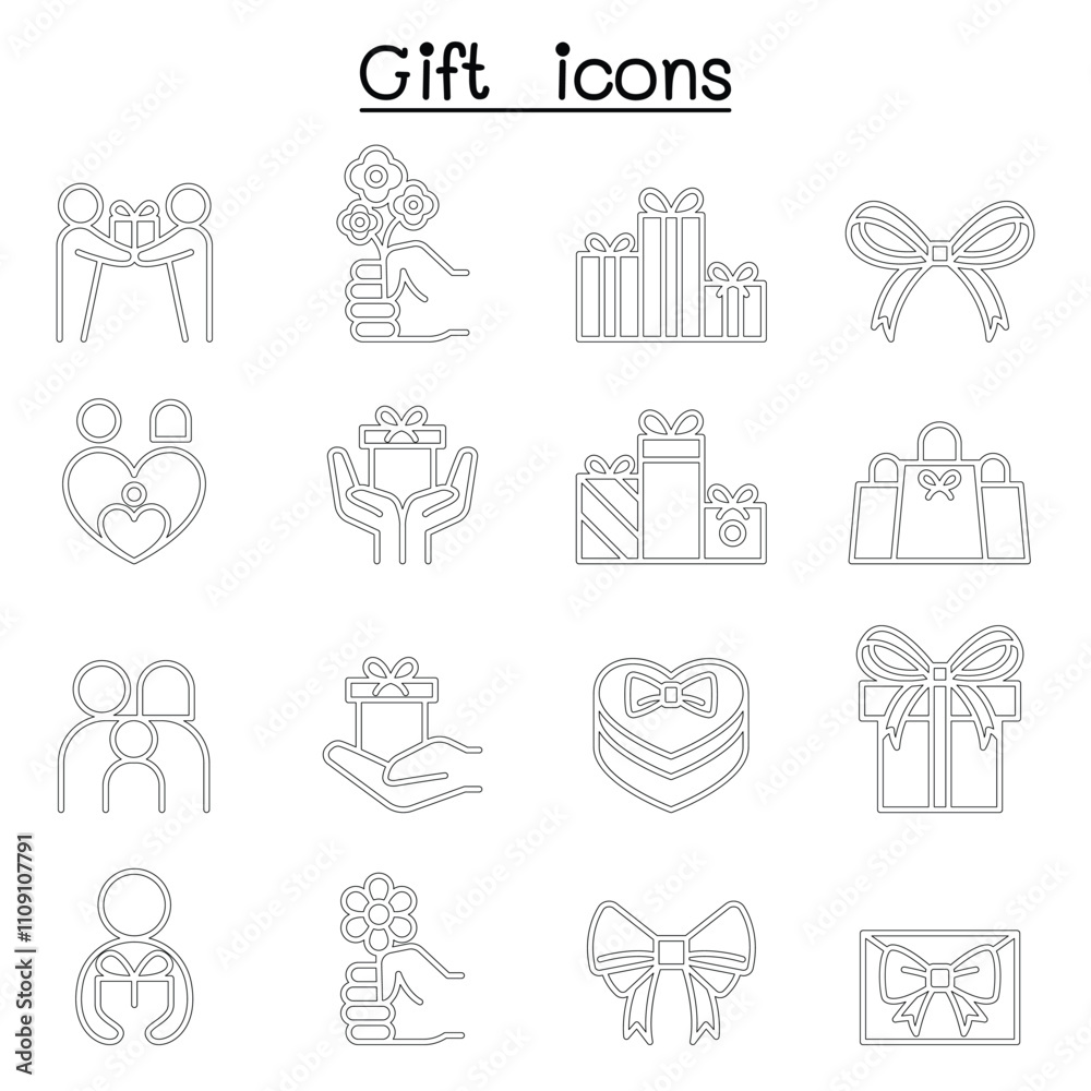 Naklejka premium Gift icon set in thin line style