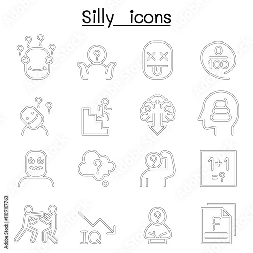 Stupid, foolish, Silly icon set in thin line style