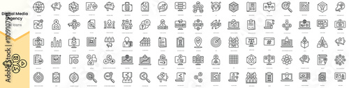 Set of Digital media agency icons. Simple line art style icons pack. Vector illustration
