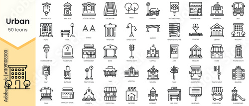 Set of Urban Icons. Simple Outline style icons pack. Vector illustration