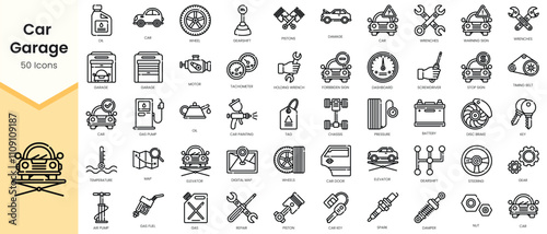 Set of car-garage Icons. Simple Outline style icons pack. Vector illustration