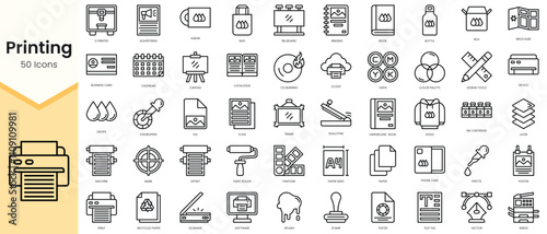 Simple Outline Set of printing icons. Linear style icons pack. Vector illustration