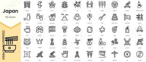 Simple Outline Set of japan outline icons. Linear style icons pack. Vector illustration