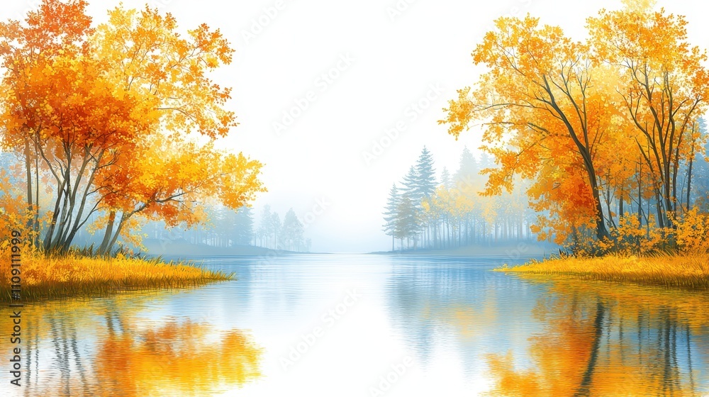 Fototapeta premium Serene Lake Surrounded by Colorful Autumn Trees