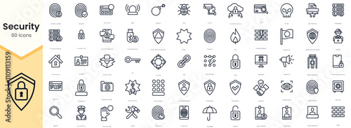 Simple Outline Set of Security Icons. Thin Line Collection contains such Icons as database, search, access, key, password, protection and more