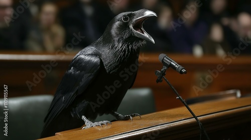 Raven at Podium: Political Commentary