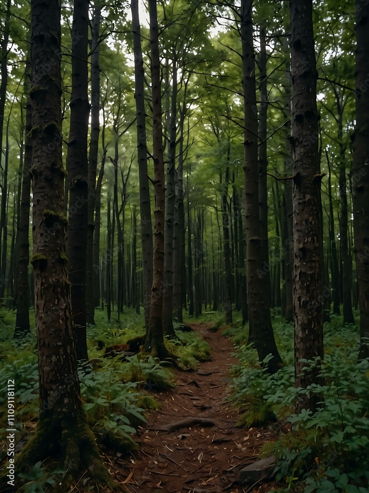 Obraz premium Walking through a forest with a steady camera shot.