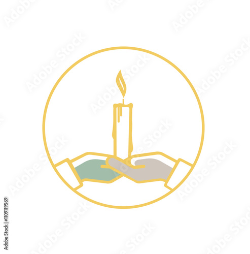 Silhouette candle logo with burning fire wick in flat design style concept