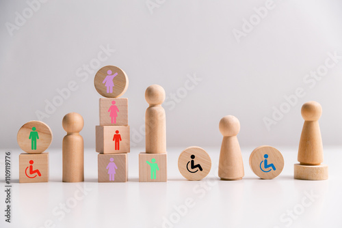 Concept of diversity, inclusion and equality promotes community integration, where every person, regardless of disability, is embraced through teamwork and equity in colourful, supportive environment photo