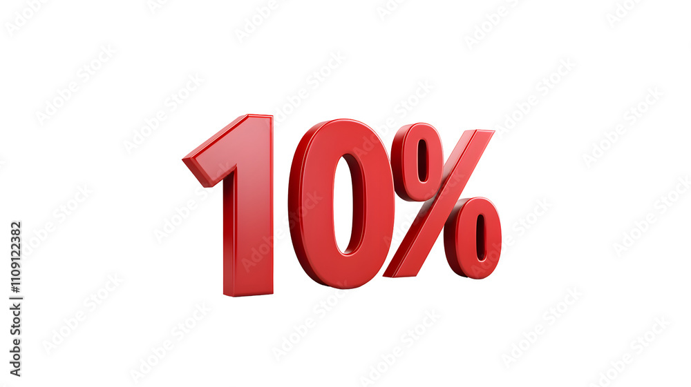 Bold red 10% symbol on a transparent background. Bold red 10% symbol on a transparent background.