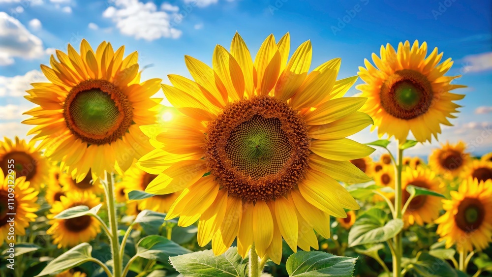 Fototapeta premium Bright Sunflowers Isolated, Sunflower Images, High-Resolution Sunflower Photos, Candid Sunflower Pictures, Floral Photography, Summer Flowers, Yellow Flowers