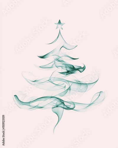 Artistic representation of a Christmas tree created from swirling smoke patterns. Minimal Christmas and New Year festive concept.