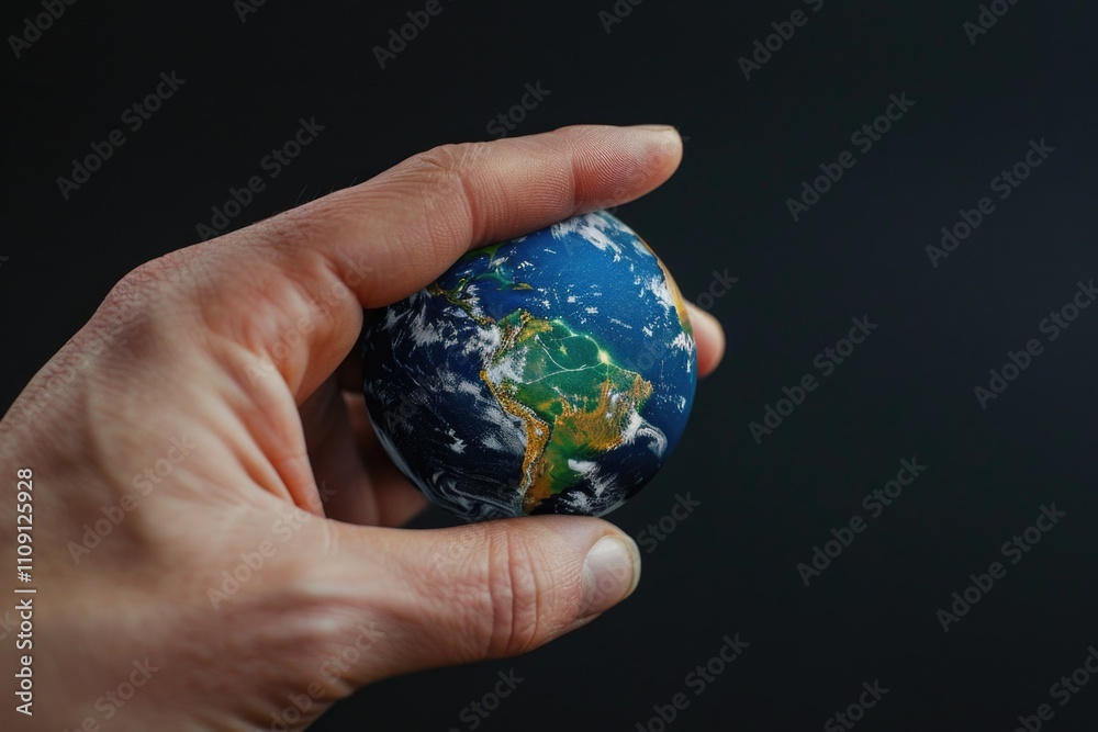 A person grasping a small earth in their hand, with an emotional expression A person grasping a small earth in their hand, with an emotional expression