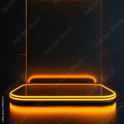 Neon Orange Glow Platform  Dark Background  Futuristic Display photo