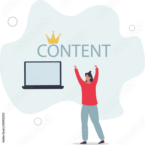 Content strategy for advertising and marketing, brand communication or social media idea, customer engagement concept.flat characters.