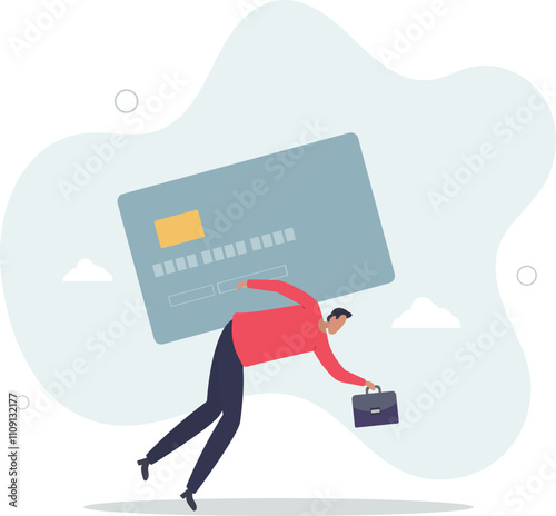 Credit card debt, financial problem, loan or obligation to pay back, over spending or expense, money trouble or despair concept.flat characters.