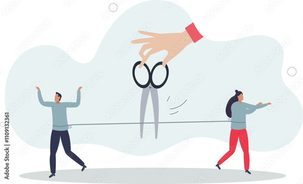 Divorced couple, separation of broken marriage end of relationship concept.flat characters. Divorced couple, separation of broken marriage end of relationship concept.flat characters.