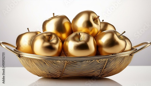 Shiny apples of gold in a silver basket
