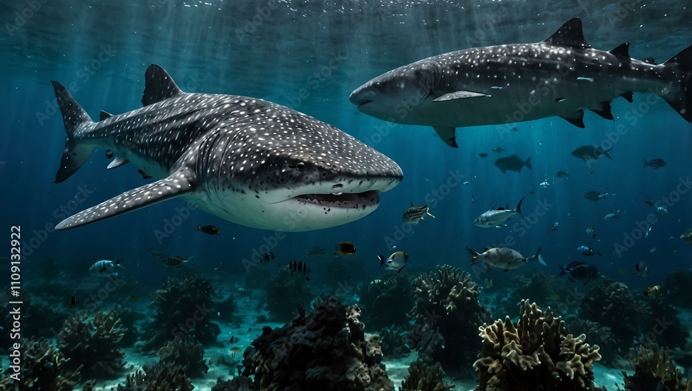 Fototapeta premium Whale shark feeding in the Philippines' underwater world.