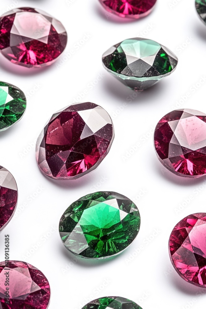 Fototapeta premium A collection of colorful diamonds arranged on a white background